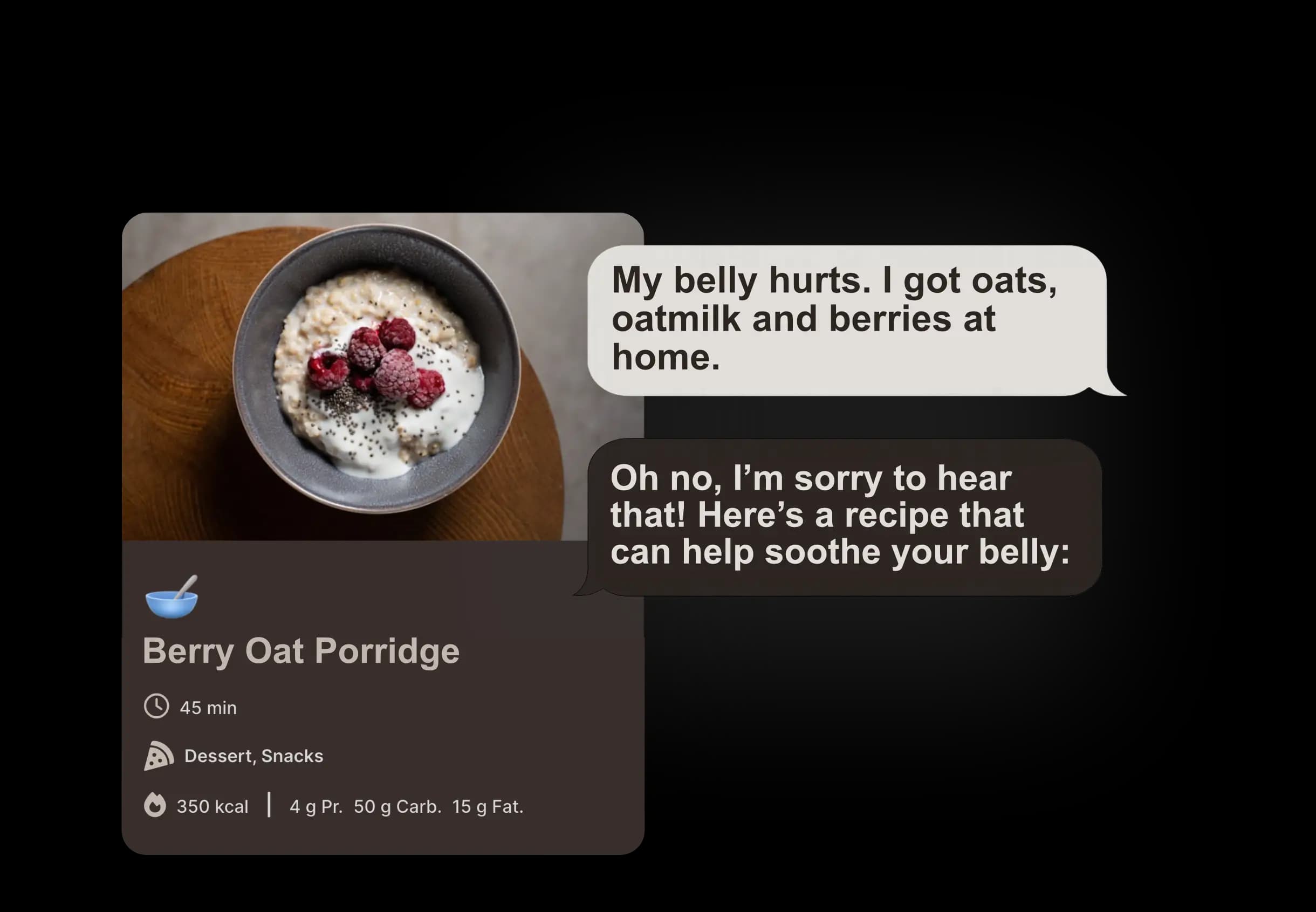 AI recipe generator of the Bauchgefühl app: recipes matching phase, symptoms, and ingredients