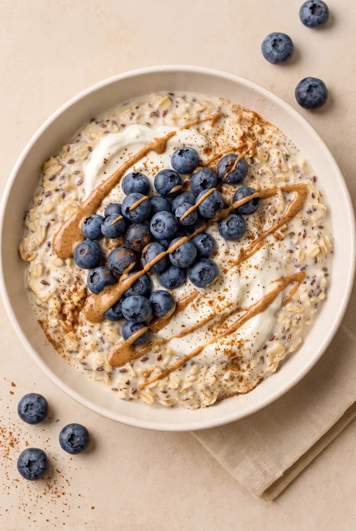 Overnight Oats mit Leinsamen und Heidelbeeren