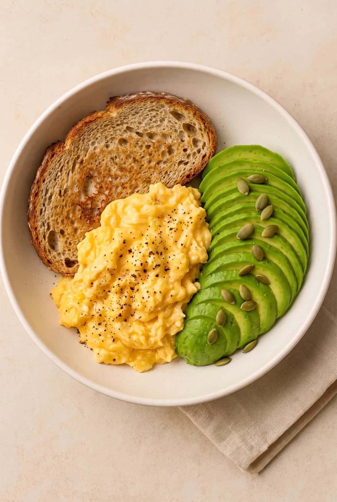 Rührei mit Avocado und Vollkorntoast