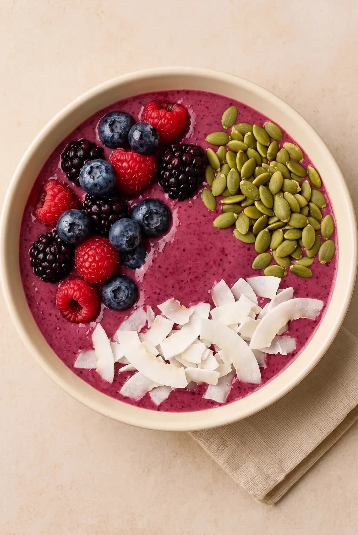 Smoothie-Bowl mit Beeren und Kürbiskernen