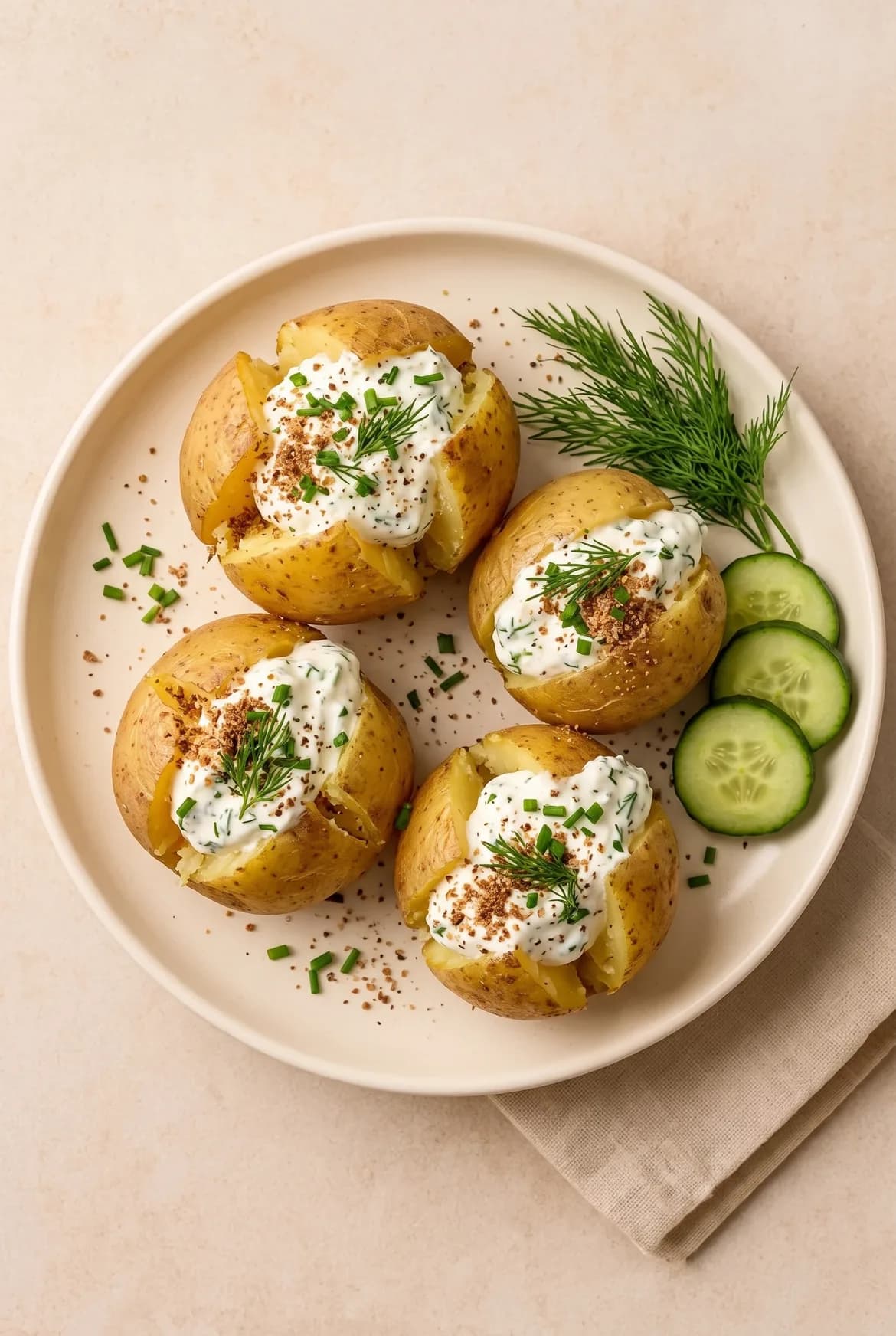 Ofenkartoffeln mit Kräuterquark und Leinsamen