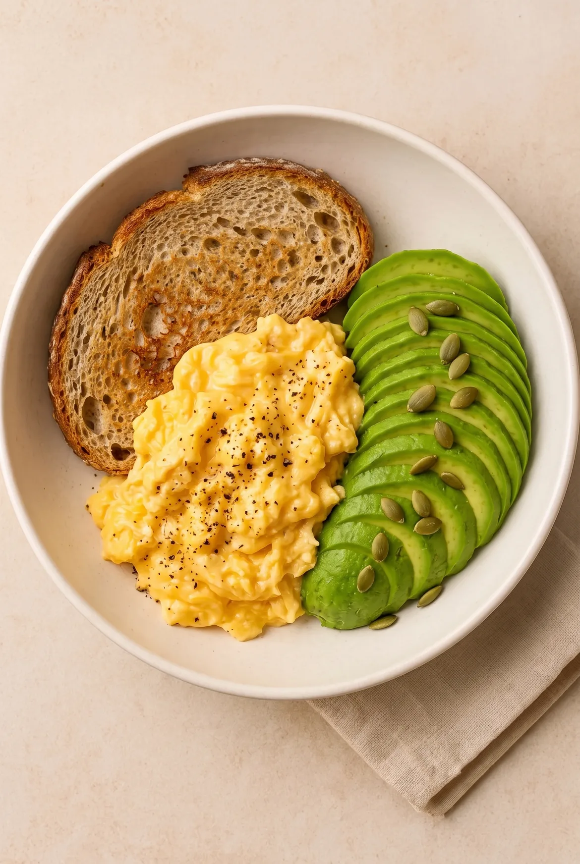 Rührei mit Avocado und Vollkorntoast