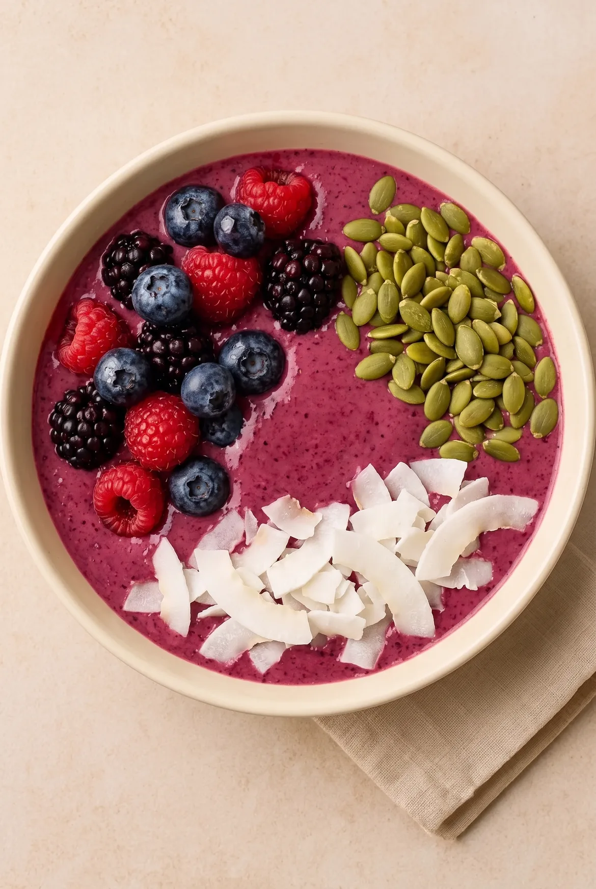 Smoothie-Bowl mit Beeren und Kürbiskernen