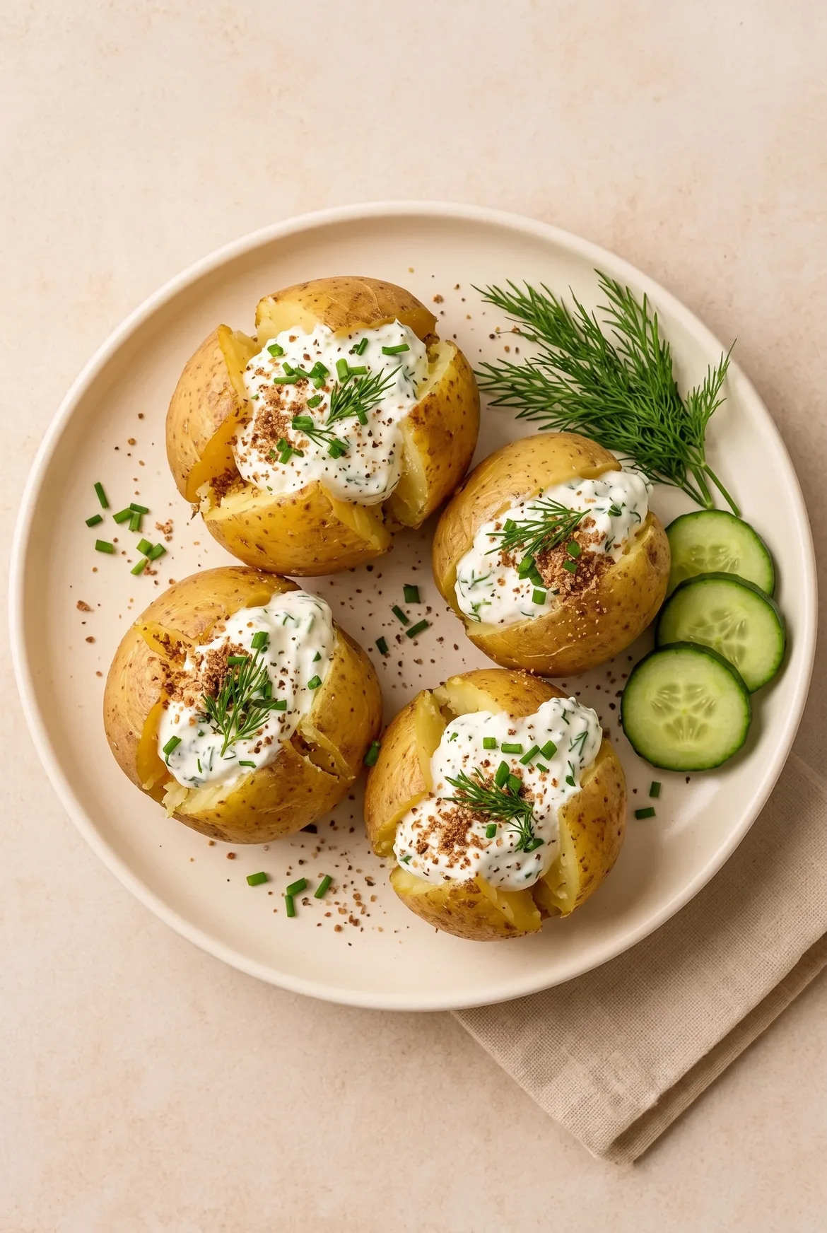 Ofenkartoffeln mit Kräuterquark und Leinsamen